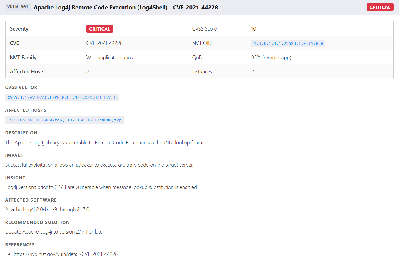 Vortex finding detail — QoD score, network path evidence, and remediation guidance