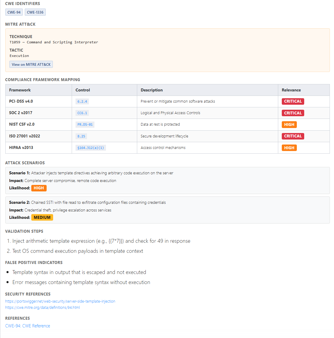 Vortex compliance evidence screen showing SOC 2 control mappings, timestamped findings, and one-click export for auditors
